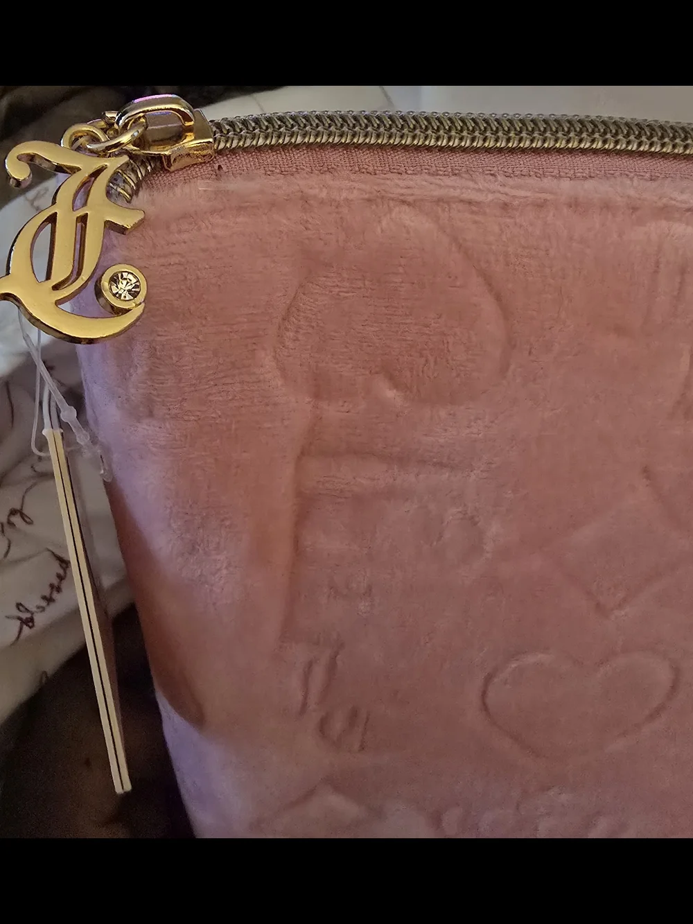 Juicy Couture Pink Embossed Cosmetic Pouch With Bottle-NWT!